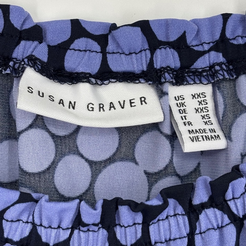 Susan Graver Womens XXS Pullover Knit Top Navy Blue Periwinkle Dot Print Long Sl - Picture 4 of 9